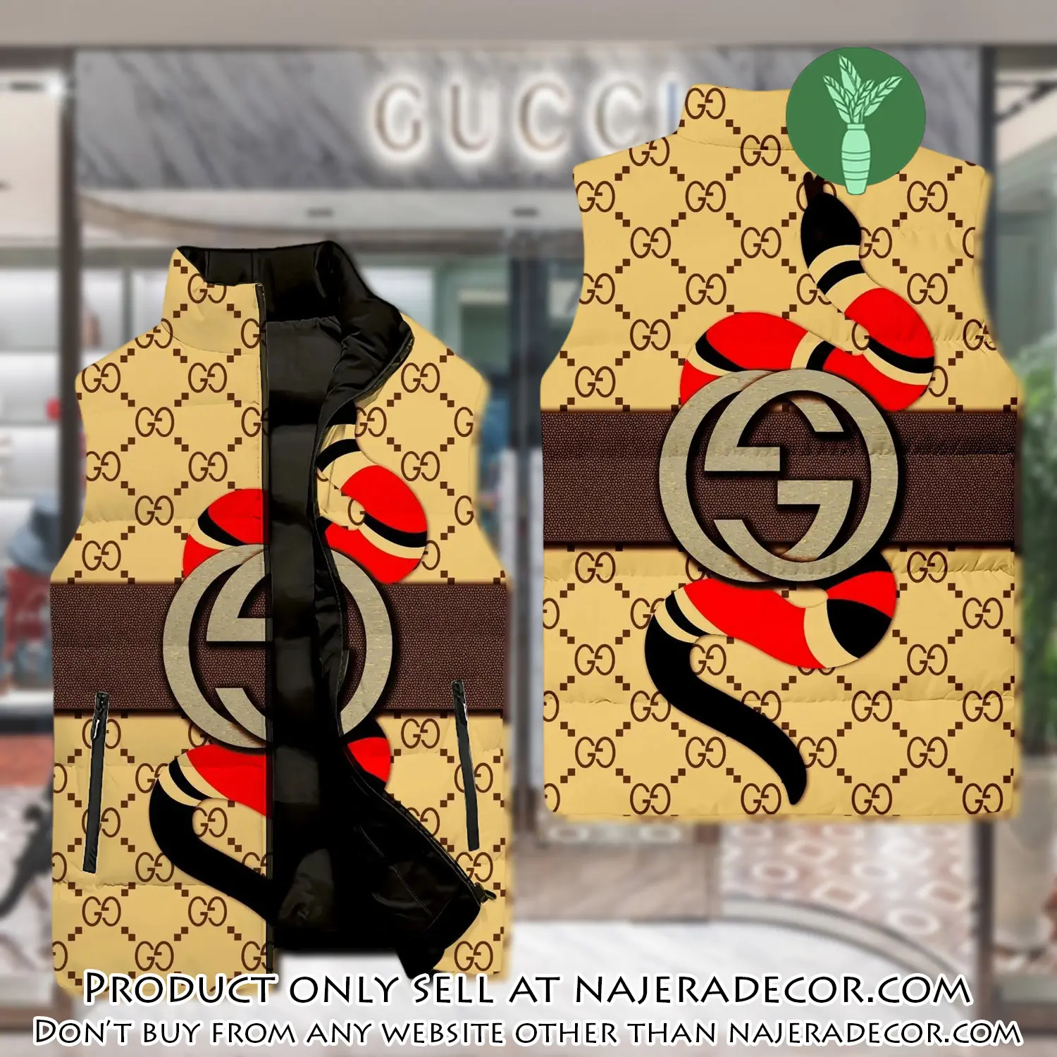 Gucci yellow snake luxury brand 3d sleeveless down jacket njr3558061